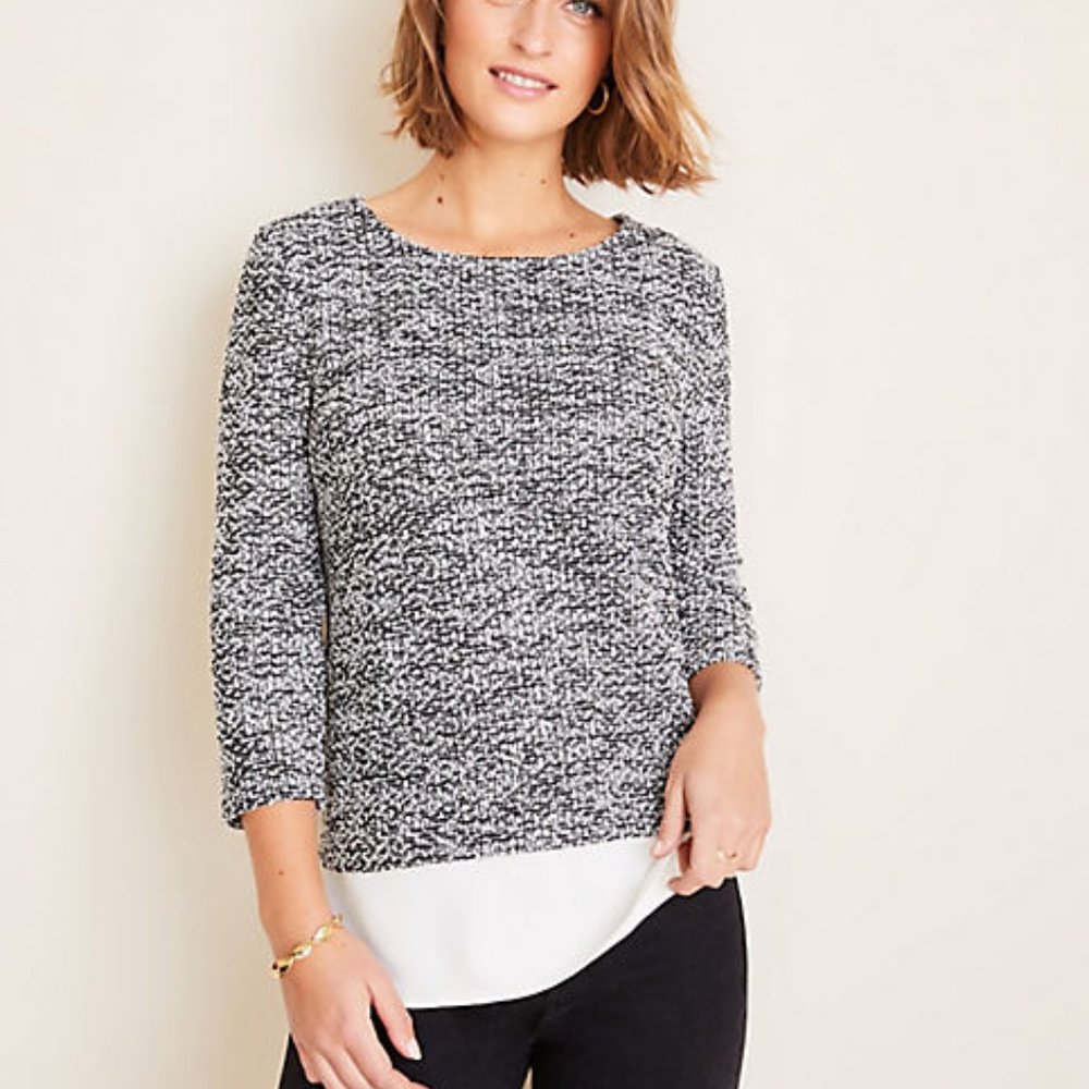 NWT Ann Taylor Tweed Mixed Media Top, M